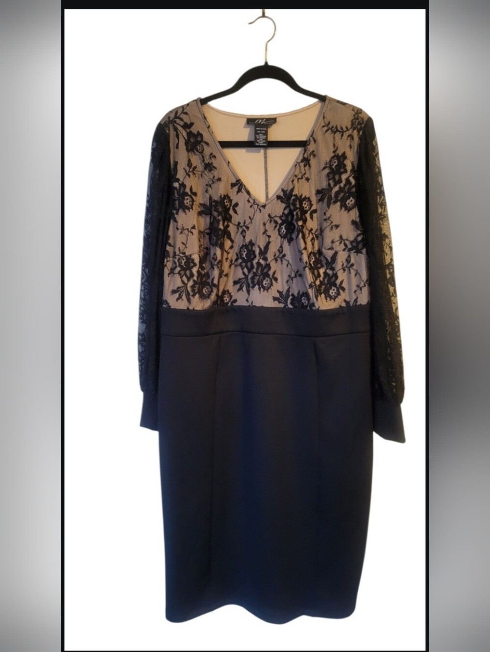 Black Lace-Overlay V-Neck Sheath Dress